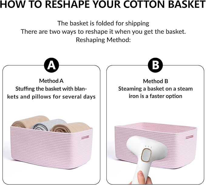 Large Storage Baskets for Shelves, Closet Organizers Bins for Clothes Blanket Towels, Baby Nursery, Toy Baskets Box, Woven Rope Baskets, 17 x 13 x 7.5”, 2 Packs Light Pink-Ruum Studio Home