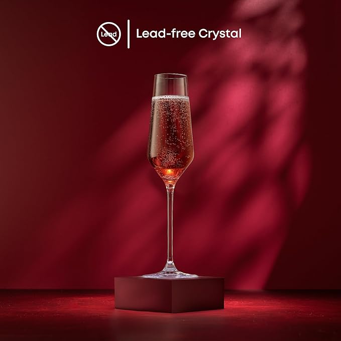 JoyJolt Champagne Glasses Layla Collection, Set of 4 – 6.7 oz Elegant Crystal Stemmed Champagne Flutes for Prosecco, Sparkling Wine, Mimosas, Cocktails, Weddings, Anniversaries, Parties-Ruum Studio Home