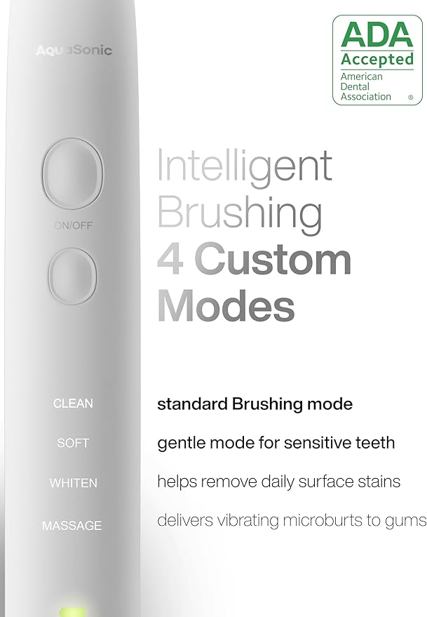 Aquasonic Vibe Series Ultra-Whitening Toothbrush – ADA Accepted Electric Toothbrush - 8 Brush Heads & Travel Case – 40,000 VPM Motor & Wireless Charging - 4 Modes w Smart Timer – Optic White-Ruum Studio Home