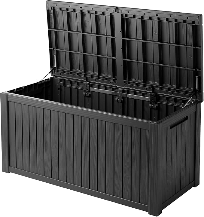 180 Gallon Resin Deck Box, Waterproof Outdoor Storage Bin for Patio Furniture, Pool Accessories, and Garden Tools, Lockable & UV-Resistant, Black-Ruum Studio Home