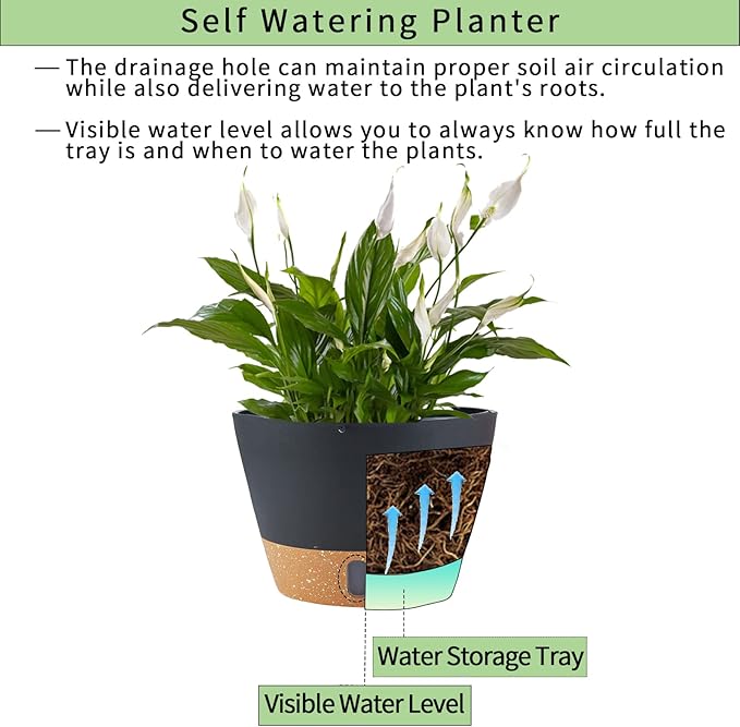 2 Pack Hanging Planters for Indoor Outdoor Plants, 10 Inch Hanging Flower Pot Basket with Drainage Hole with Removable Tray&Hooks Self Watering Plant Pot for Hanging Plants, Dark Grey-Ruum Studio Home