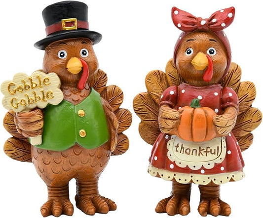 Thanksgiving Turkey Decor - 2Packs Resin Turkey Couple Standing Figurines Thanksgiving Decorations- Fall Decor Indoor for Tables Centerpieces Harvest Farmhouse Kitchen-Ruum Studio Home
