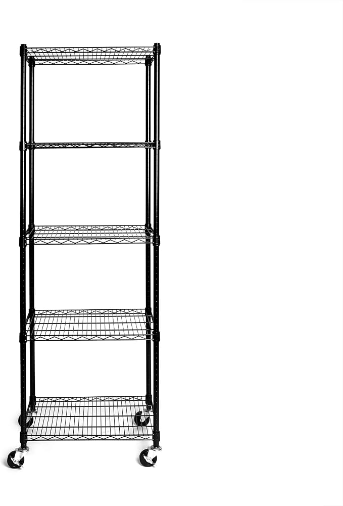 Seville Classics UltraDurable Heavy Duty NSF Solid Steel Wire Rack Storage Unit, Organizer for Garage, Warehouse, Office, Restaurant, Classroom, Kitchen, Black, 5-Tier Shelving, 24" W x 18" D-Ruum Studio Home