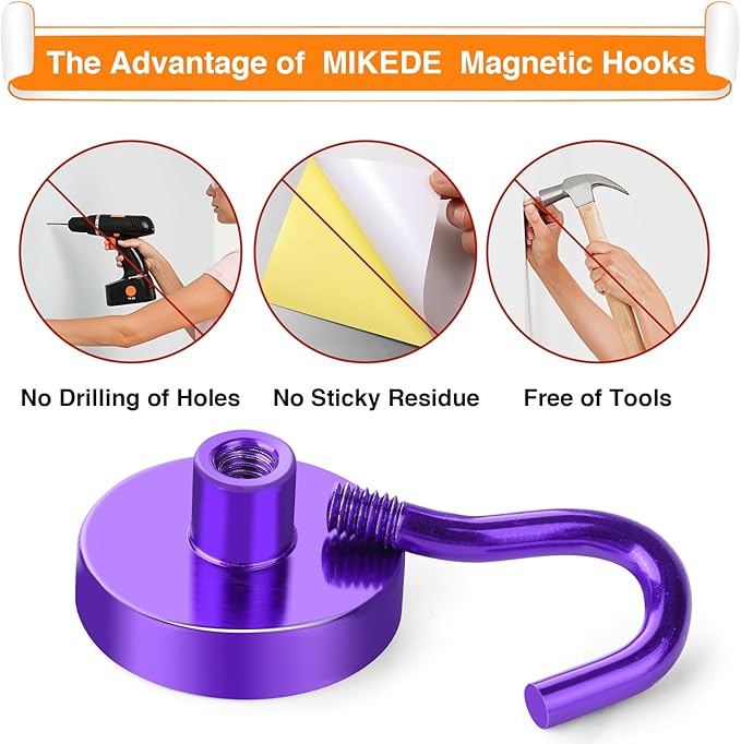 MIKEDE Magnetic Hooks Heavy Duty, 28Lbs Neodymium Magnets with Hooks for Refrigerator, 10Pcs Strong Cruise Hooks for Hanging, Magnetic Hanger for Grill, Toolbox, Storage - Purple-Ruum Studio Home