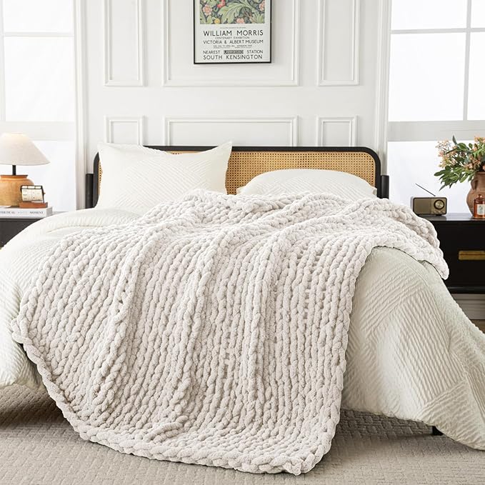 Ultra Soft Chunky Knit Blanket Throw -40x50 Hand Knitted Warm Chenille Throw Blanket, Home Decor Soft Thick Yarn Cable Knit Blanket Breathable Fleece Banket Christmas for Couch Bed Sofa Best GIF-Ruum Studio Home