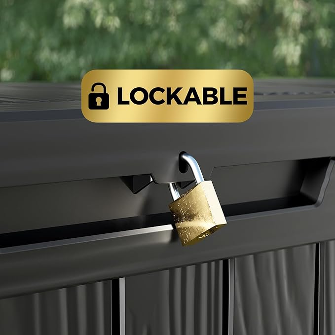 80 Gallon Lockable Resin Deck Box, Waterproof & UV-Resistant Outdoor Storage Box for Outdoor Cushion Storage, Garden Tools & Pool Accessories Storage, Black-Ruum Studio Home