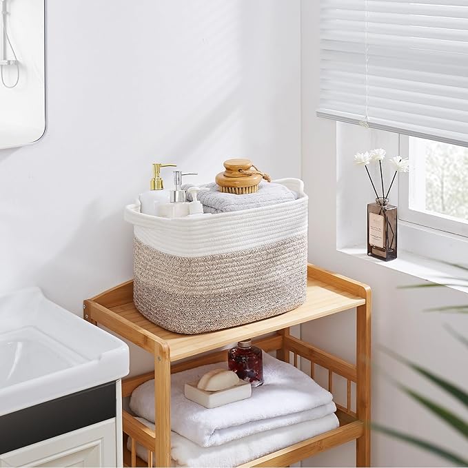 OIAHOMY Woven Storage Basket, Cotton Rope Baskets for Toys,Towel, Clothes, Used to Bathroom,Living Room,Nursery,Bedroom, 16"x12"x10"- Pack of 3, Gradient Yellow-Ruum Studio Home