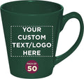 DISCOUNT PROMOS Custom Glossy Ceramic Latte Coffee Mug 12 oz. Set of 50, Personalized Bulk Pack - Perfect for Tea, Espresso, Cappuccino, Hot Cocoa - Green-Ruum Studio Home
