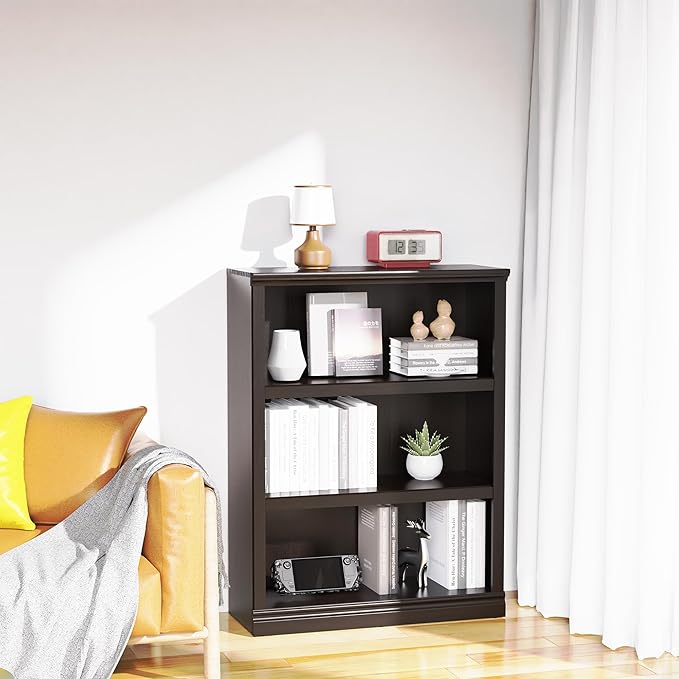 43 in Tall Bookcase, 3-Tier Bookshelf Open Storage, 33 inch Wide Floor Standing Indoor Furniture, Book Cases for Home School Library Office Bedroom Kids, Dark Cherry 3 Tiers-Ruum Studio Home