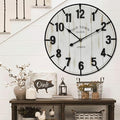 Large Old Town Farmhouse Wall Clock – 24 Inches Rustic Antique Wood with Metal Circle and Large Numerals, Silent Battery Operated Clock for Office, Kitchen, Bedroom, Living Room (Washed White)-Ruum Studio Home