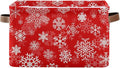 Christmas White Snowflakes on Red Storage Basket Cube Storage Bins Organizer Bag Collapsible Closet Shelf Baskets with handle for Baby Cloth Pet Toy Book 14.2×10.2×8.3 IN-Ruum Studio Home