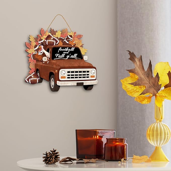 COLOR VALLEY ART Fall Pumpkin Welcome Sign Hello Fall Wood Hanging Decoration Autumn Wooden Signs Rustic Thanksgiving Decorative for Porch Home Wall Indoor Decor, 12.9L''x11.4W'' (Car)-Ruum Studio Home
