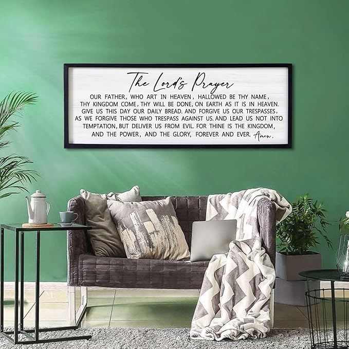 Our Father Prayer Bible Verse Framed Wall Art, 40''×15'' Black Horizontal Religious Christian Lords Prayer Sign for God Jesus Christ Prayer, Rustic Holy Inspirational Catholic Scripture Decor-Ruum Studio Home