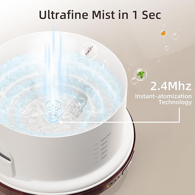 ASAKUKI 500ml Essential Oil Diffuser, Aromatherapy Fragrant Oil Humidifier Vaporizer, 7-Color Light and Auto-Off Safety Switch Reddish-Brown-Ruum Studio Home