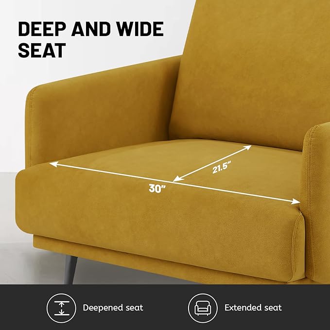 Oversized Accent Chair Set of 2 for Living Room Chairs Reading Arm Chair Comfy Modern Single Sofa Side Chairs with Metal Legs & Soft Cushion for Bedroom, Balcony,Waiting Room (Velvet, Amber Yellow)-Ruum Studio Home