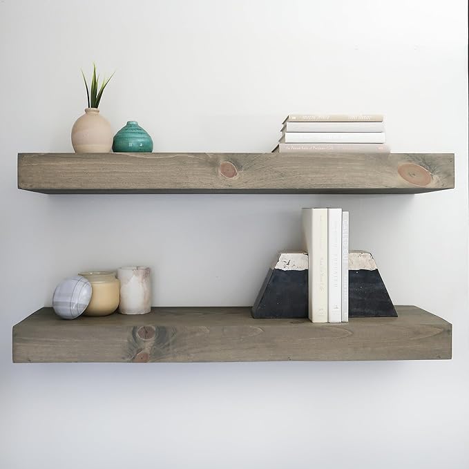 Modern Floating Shelves 3 Inches Thick for Wall, Wide Shelves for Kitchen, Living Room, Bedroom, and Bathroom, Natural Pine Wood, Rustic Wooden Shelf, (Set of 2) (Aged Barrel, 60Lx3Hx6D)-Ruum Studio Home