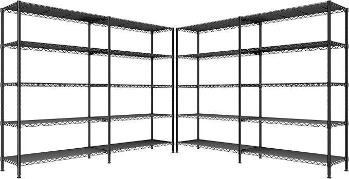 REIBII 5-Tier Heavy Duty Metal Wire Shelves, Industrial Style, 61.7"W x 72.4"H x 15.8"D, 1500 LBS Capacity, Adjustable, Rust Resistant, 2 Pack-Ruum Studio Home