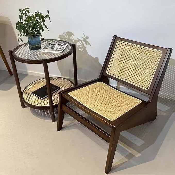 Mid-Century Accent Chair, Rattan Lounge Chair for Living Room, Boho Side Corner Comfy Chair for Bedroom and Balcony, Walnut-Ruum Studio Home