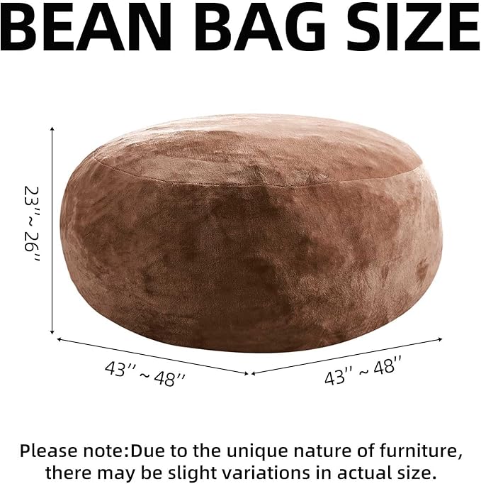 Bean Bag Chair 4Ft, Memory Foam Filled, Large Beanbag Chairs for Adults and Teens, Soft Sofa with Removable Flannel Cover, Round Couch for Living Room Bedroom College Dorm (Coffee, 4FT-47×47"×24")-Ruum Studio Home