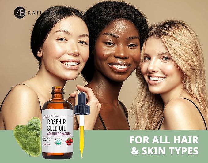 Kate Blanc Cosmetics Rosehip Oil for Face with Jade Gua Sha Stone (1oz, Organic, Pure, Cold Pressed) Rosehip Seed Face Oil for Gua Sha Massage-Ruum Studio Home