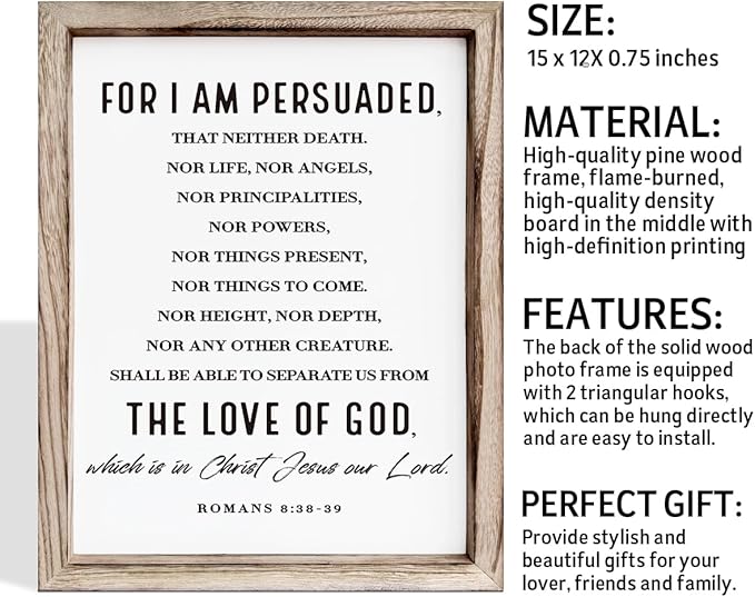 Christian Wooden Wall Sign, Decorative Signs for Home Decor, Religious Artwork, Bible Verse Decoration, Framed Wall Plaque Sign 15 * 11.5 inches, For I am Persuade-Ruum Studio Home