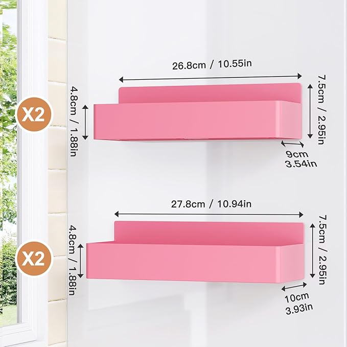 Magnetic Spice Rack for Refrigerator, Kitchen Organizer and Storage Shelf, Pink(4 Pack)-Ruum Studio Home