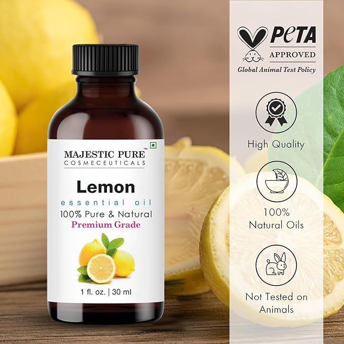 Majestic Pure Lemon Essential Oil with Glass Dropper - 1 Fl Oz - 100% Pure and Natural Lemon Oil - Premium Grade Essential Oils for Diffuser, Aromatherapy, Soap and Candle Making-Ruum Studio Home