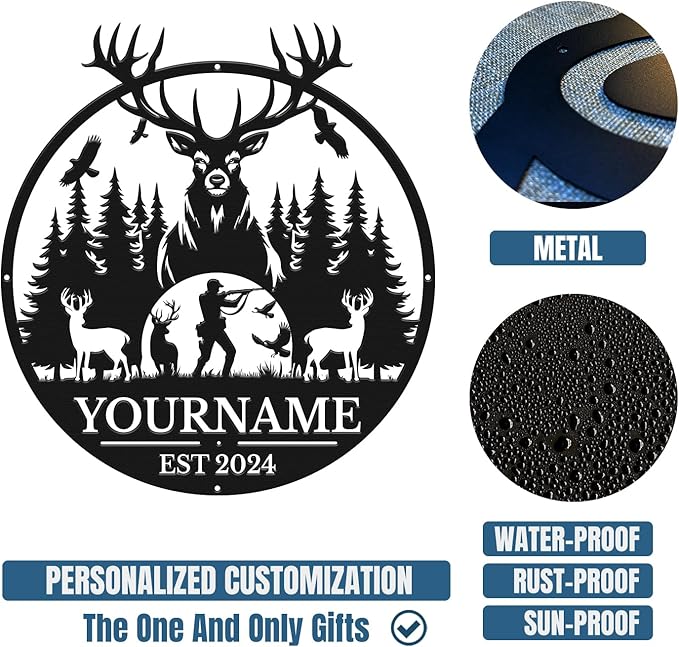 Personalized Metal Signs - Custom Shed Wall Decor, Black Deer Metal Art, Home Sign Plaques, Outdoor Decorative Signage (Style C)-Ruum Studio Home