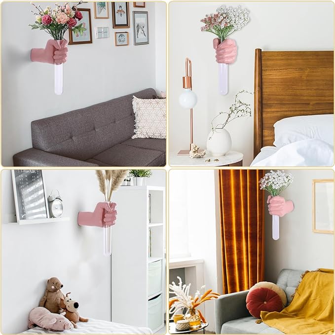 Pink Wall Sculpture,Wall Art Bedoroom,Hand Vase,Funky Flower Vase Decorations,Unique Wall Statue,Home Decor Art-Ruum Studio Home