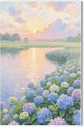 The hydrangea scenery all over the lake at sunset is suitable for posting in the living room bedroom office landscape poster wall painting-Ruum Studio Home