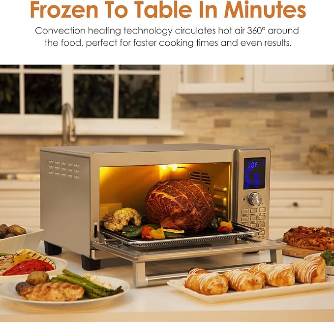 Nuwave Bravo XL Air Fryer Toaster Smart Oven, 12-in-1 Countertop Grill/Griddle Combo, 30-Qt XL Capacity, 50F-500F adjustable in precise 5F increments, Integrated Smart Thermometer, Linear T Technology-Ruum Studio Home
