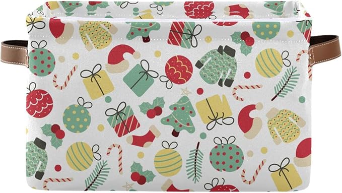 Christmas Storage Basket Tree Candy Canes Socks and Gift Storage Bins Organizer Bag Collapsible Closet Shelf Baskets Cube with handle for Baby Cloth Pet Toy Book 14.2×10.2×8.3 IN-Ruum Studio Home