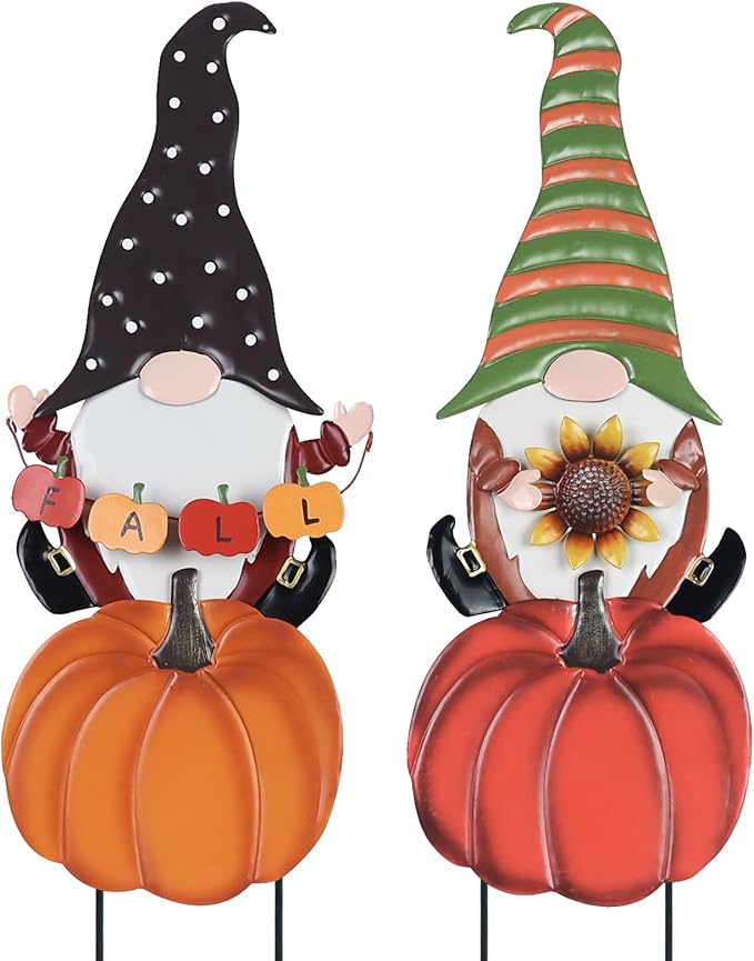 hogardeck Fall Decorations for Home Outdoor, 2 Pcs Metal Gnome Decorative Garden Stakes with Pumpkins for Fall Decor, Yard Signs for Garden Home Lawn Patio Thanksgiving Decorations-Ruum Studio Home