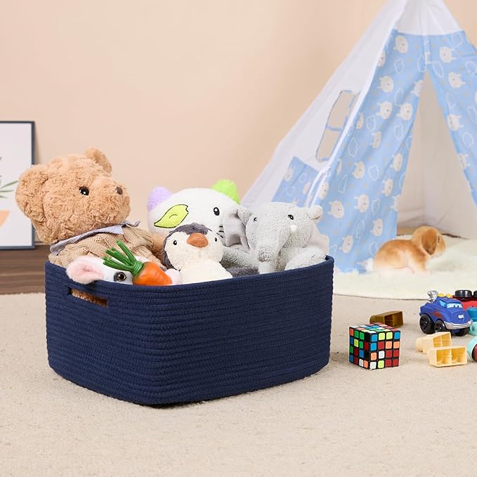 Large Storage Baskets for Shelves, Closet Organizers Bins for Clothes Blanket Towels, Baby Nursery, Toy Baskets Box, Woven Rope Baskets, 17 x 13 x 7.5”, 2 Packs Navy Blue-Ruum Studio Home