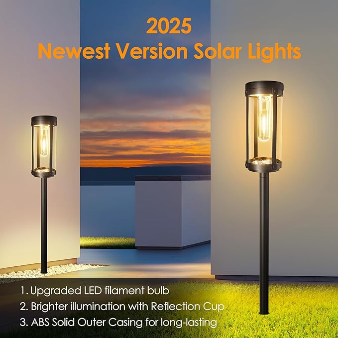 Solar Pathway Lights Outdoor Decor: Upgraded 4 Pack Bright Solar Powered Garden Lights Waterproof IP65, Long Lasting Decorative Outdoor Light for Yard Garden Patio Walkway Path (Warm White, 4 Pack)-Ruum Studio Home