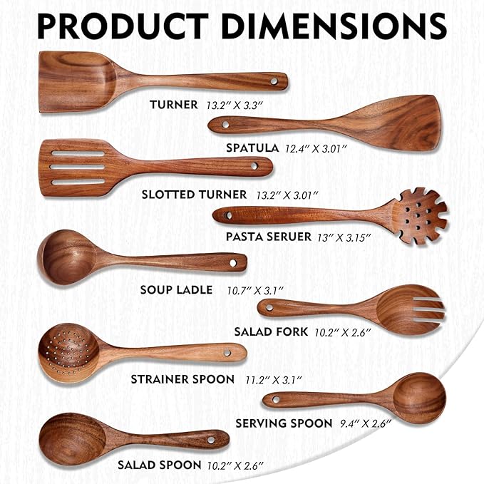 Wooden Spoons for Cooking 9 Pieces Set, Teak Wooden Kitchen Utensil Set, Wooden Cooking Utensils Spoons, Spatulas, Heat-Resistant, Lightweight & Durable, Perfect for Non-Stick Cookware-Ruum Studio Home