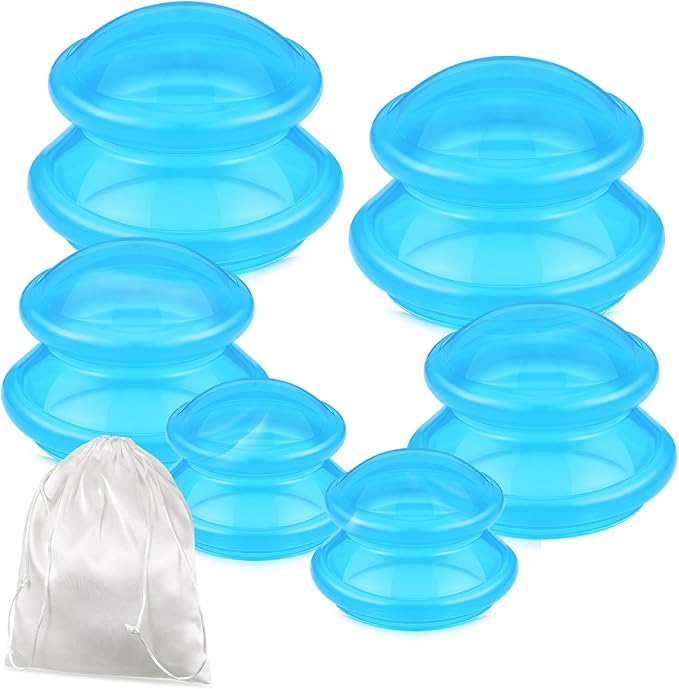 TrelaCo 6 Pcs Cupping Kit for Massage Therapy 3 Sizes Silicone Cupping Set Chinese Massage Therapy for Studio Household Cellulite Joint Pain Muscle Pain(Clear Blue)-Ruum Studio Home