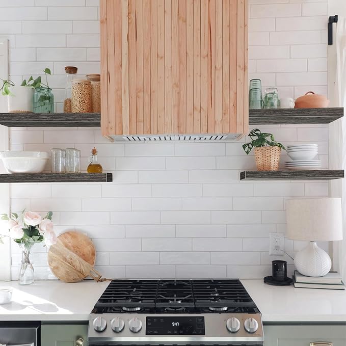 QEEIG Floating Shelves for Wall Bathroom Shelf Bedroom Kitchen Living Room Farmhouse Small Book Shelf 16 inch Set of 4, Grey (015-GY4)-Ruum Studio Home