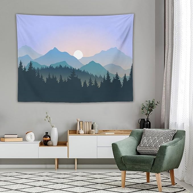 HZOHNAGO Mountain Tapestry Forest Mountain Sunrise Pattern Printed Wall Tapestry Wall Hanging for Bedroom Living Room Dorm 80" W x 60" H-Ruum Studio Home