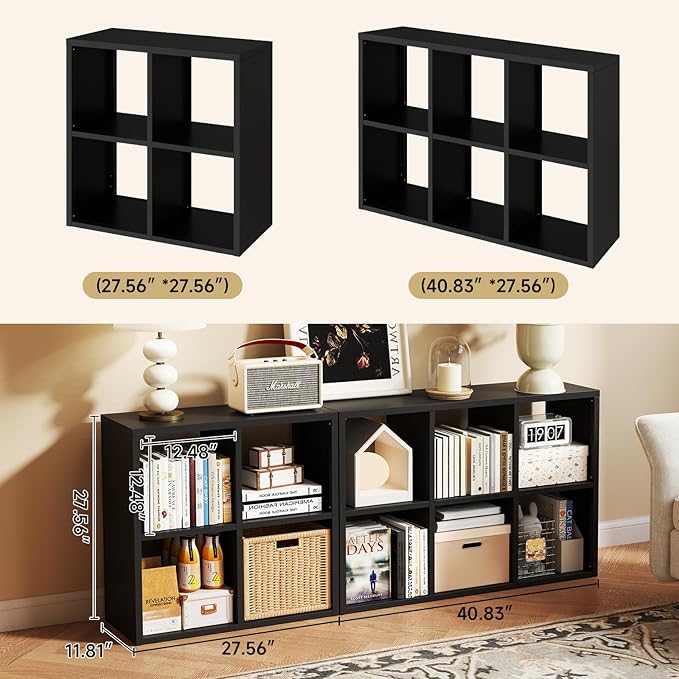 6 Cube Storage Organizer, Black Bookshelf with Storage, 2 Tier Storage Cubes, Freestanding Storage Organizer with Shelves for Living Room, Study-Ruum Studio Home