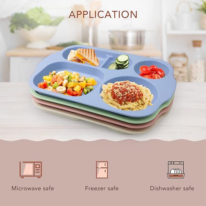 greenandlife 12 Inch (4PCS) Large Unbreakable Divided Plates for Kids Adults, Dishwasher & Microwave Safe Plate, Lightweight Reusable Plastic Compartment Plates, BPA Free and Healthy-Ruum Studio Home