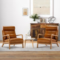 INZOY Mid Century Modern Accent Chair Set of 2, High Back Reading Armchair with Wood Frame, PU Leather Living Room Chairs with Waist Cushion, Single Lounge Arm Chair for Bedroom Sunroom, Camel-Ruum Studio Home