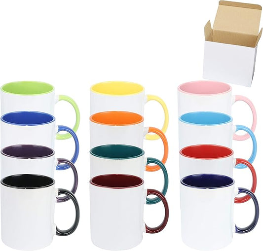11oz White Ceramic Sublimation Coffee Mug in White Gift Box, 12 Mixed Colors, Case of 12-Ruum Studio Home