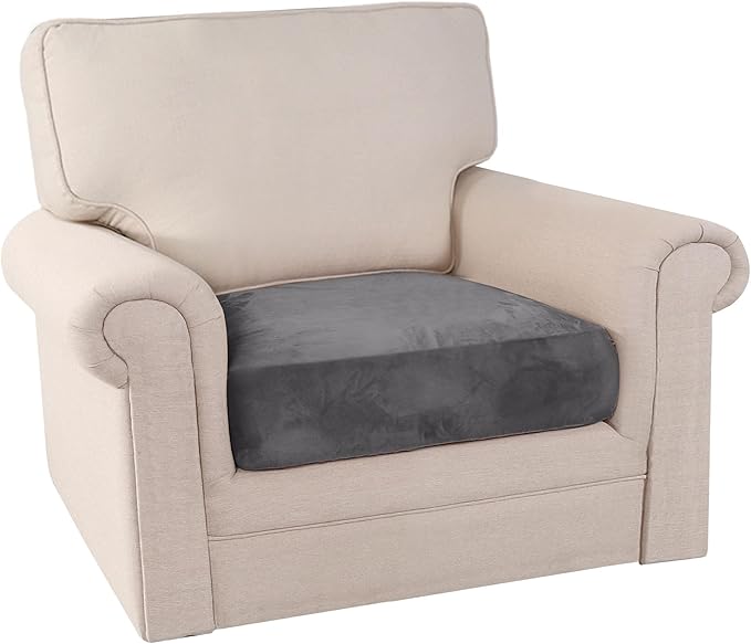 PrinceDeco Velvet Stretch Couch Cushion Cover, Sofa Slip Covers for Cushion Couch Chair Loveseat Sofa Furniture Protector Cushion Sofa Cover Each Width Up to 29.5", Grey-Ruum Studio Home