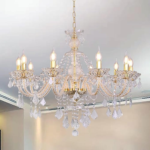 10-Light Crystal Chandelier Clear K9 Crystal Luxury Ceiling Light Fixture Flush Mount Pendant Lighting for Living Room Dining Room Bedroom Kitchen Hallway Entryway-Ruum Studio Home