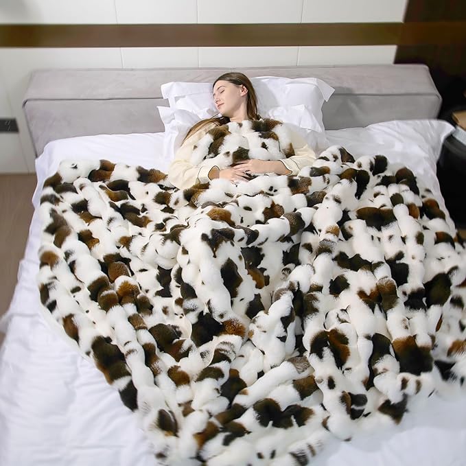 Cow Print Faux Fur Throw Blanket for Couch, Soft & Plush Fuzzy Blanket for Sofa, Bedroom, Living Room, Super Soft Warm for Adults Kids Girl Gifts Bedroom Couch Sofa Travel,60x80 Inches Black Brown-Ruum Studio Home