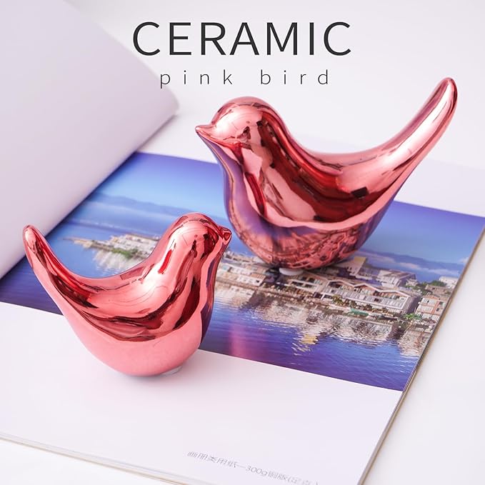 Notakia Small Birds Statues Pink Home Decor Modern Style Decorative Ornaments for Living Room, Bedroom, Office Desktop, Cabinets (2Pcs Pink Birds)-Ruum Studio Home