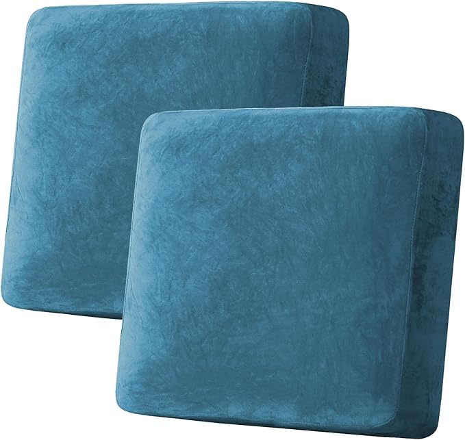 H.VERSAILTEX Velvet Stretch Couch Cushion Cover Plush Cushion Slipcover for Chair Loveseat Sofa Cushion Furniture Protector Seat Cushion Sofa Cover (2 Piece Large Sofa Cushion Covers, Peacock Blue)-Ruum Studio Home