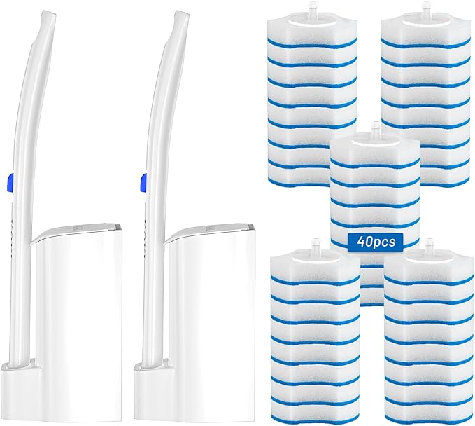 KOKL Disposable Toilet Brush, Toilte Wand Kit, Toilet Brushes and Holders with 40 Refills, Toilet Bowl Brush, Toilet Bowl Cleaning Wands, Toilet Cleaning System for Bathroom Maintenance(2-Set)-Ruum Studio Home