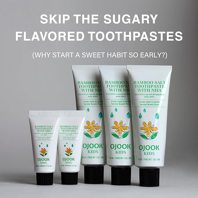 Kids Fluoride Free Bamboo Salt Toothpaste with nHA - Pure Dew | Nano Hydroxyapatite, Remineralizing, Strengthening Enamel for First Teeth, Safe to Swallow (3oz)-Ruum Studio Home